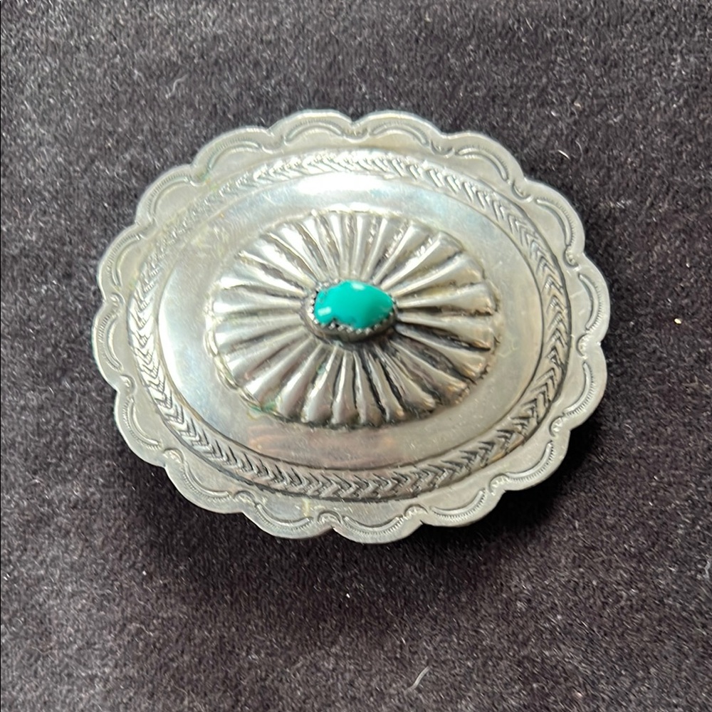 Nickel Belt Buckle with Turquoise Accent